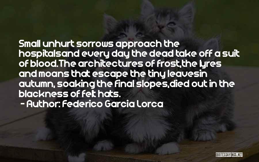 Federico Garcia Lorca Quotes: Small Unhurt Sorrows Approach The Hospitalsand Every Day The Dead Take Off A Suit Of Blood.the Architectures Of Frost,the Lyres