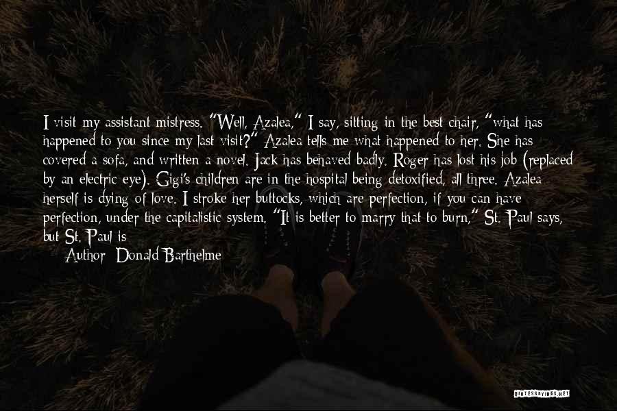 Donald Barthelme Quotes: I Visit My Assistant Mistress. Well, Azalea, I Say, Sitting In The Best Chair, What Has Happened To You Since