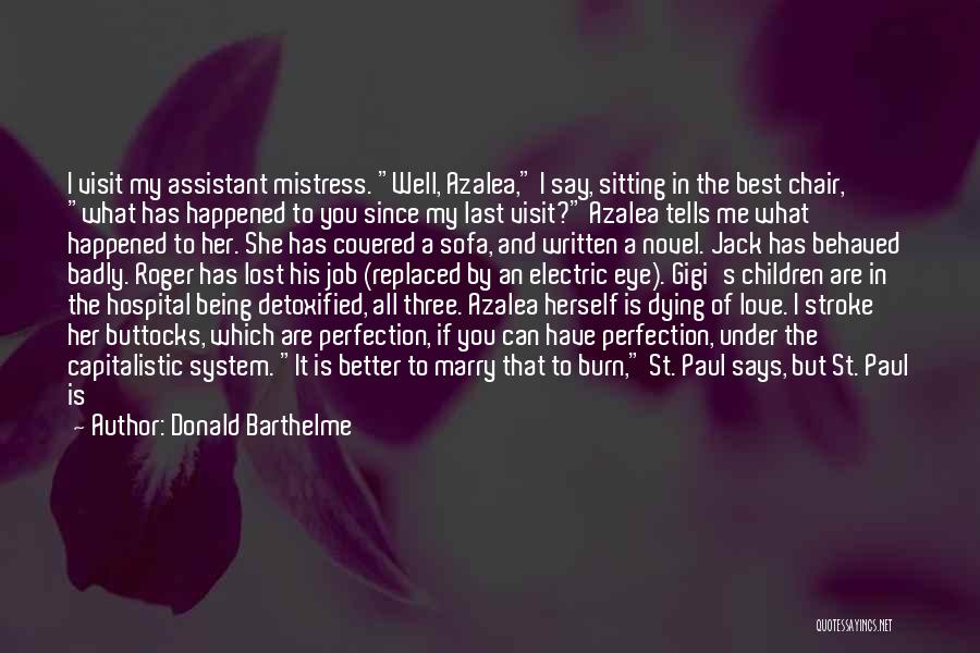 Donald Barthelme Quotes: I Visit My Assistant Mistress. Well, Azalea, I Say, Sitting In The Best Chair, What Has Happened To You Since