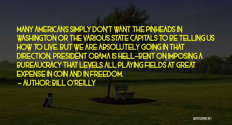 Bill O'Reilly Quotes: Many Americans Simply Don't Want The Pinheads In Washington Or The Various State Capitals To Be Telling Us How To