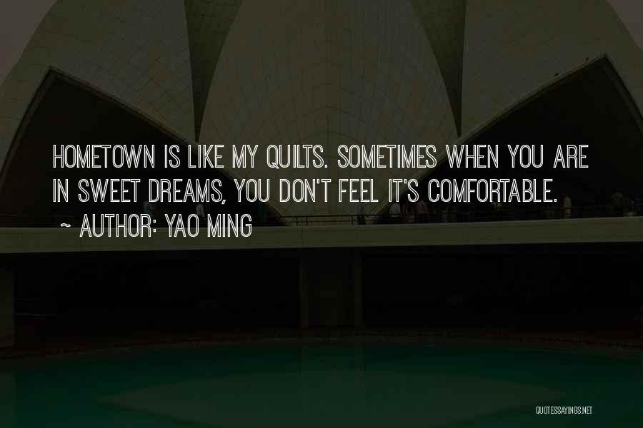 Yao Ming Quotes: Hometown Is Like My Quilts. Sometimes When You Are In Sweet Dreams, You Don't Feel It's Comfortable.