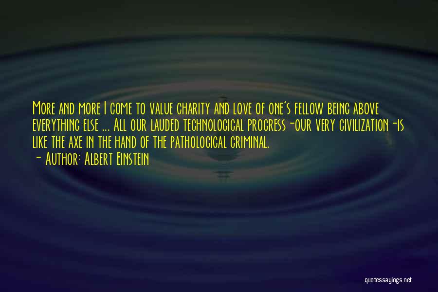 Albert Einstein Quotes: More And More I Come To Value Charity And Love Of One's Fellow Being Above Everything Else ... All Our