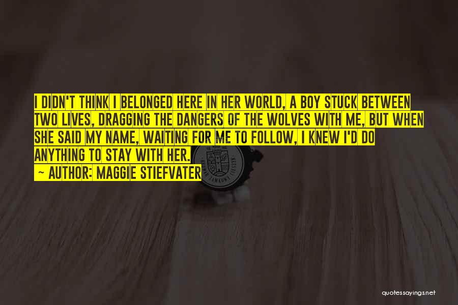 Maggie Stiefvater Quotes: I Didn't Think I Belonged Here In Her World, A Boy Stuck Between Two Lives, Dragging The Dangers Of The