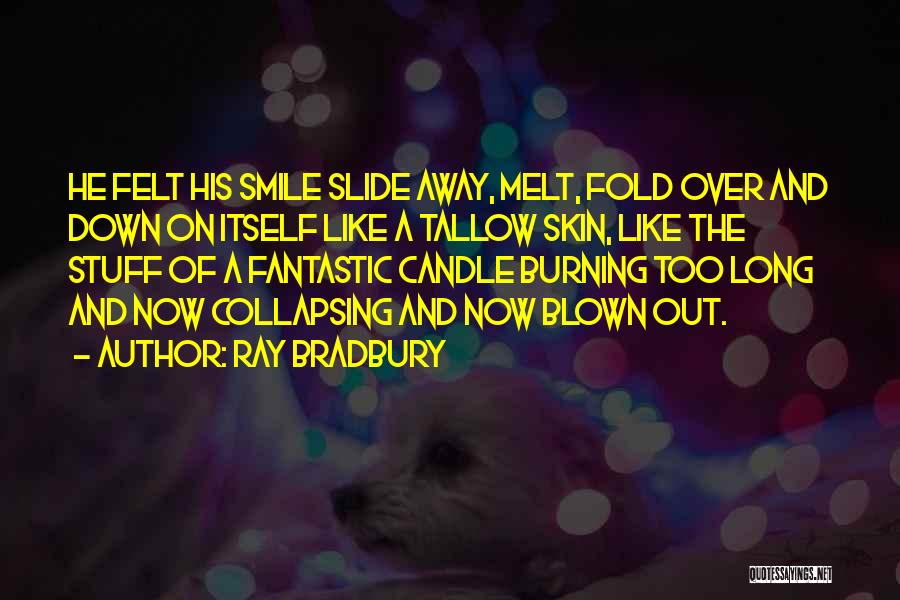 Ray Bradbury Quotes: He Felt His Smile Slide Away, Melt, Fold Over And Down On Itself Like A Tallow Skin, Like The Stuff