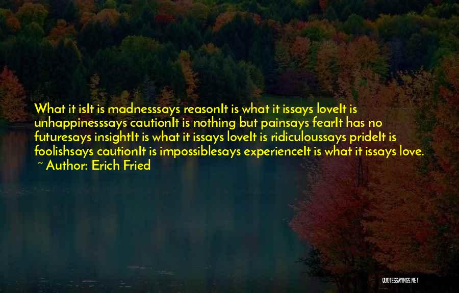 Erich Fried Quotes: What It Isit Is Madnesssays Reasonit Is What It Issays Loveit Is Unhappinesssays Cautionit Is Nothing But Painsays Fearit Has