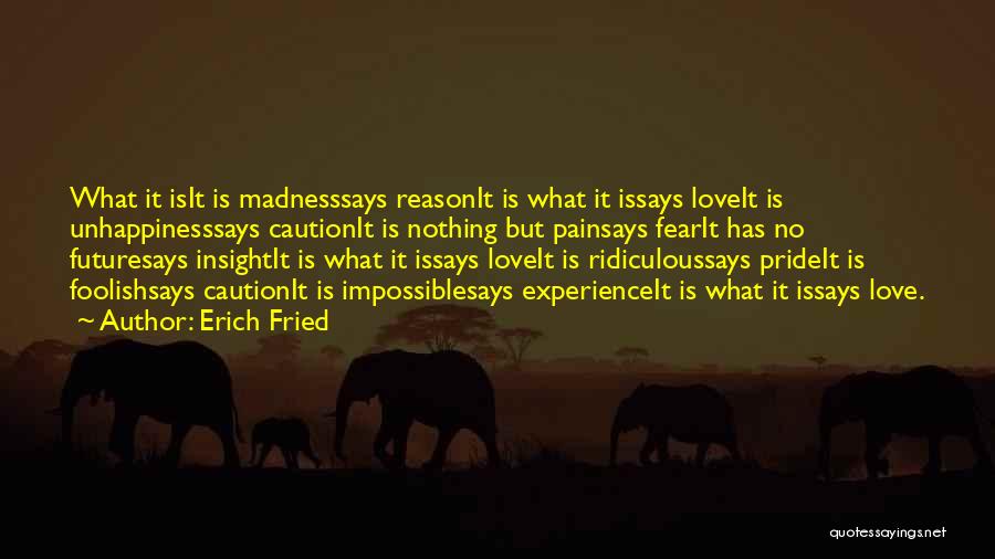 Erich Fried Quotes: What It Isit Is Madnesssays Reasonit Is What It Issays Loveit Is Unhappinesssays Cautionit Is Nothing But Painsays Fearit Has