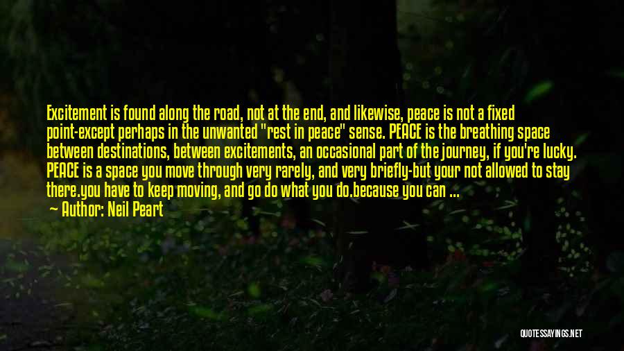 Neil Peart Quotes: Excitement Is Found Along The Road, Not At The End, And Likewise, Peace Is Not A Fixed Point-except Perhaps In