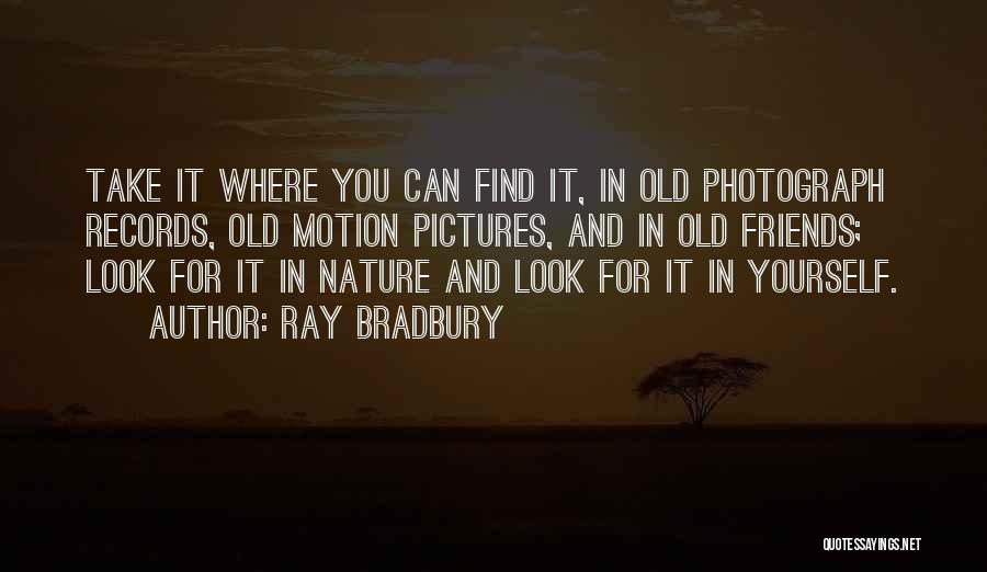 Ray Bradbury Quotes: Take It Where You Can Find It, In Old Photograph Records, Old Motion Pictures, And In Old Friends; Look For