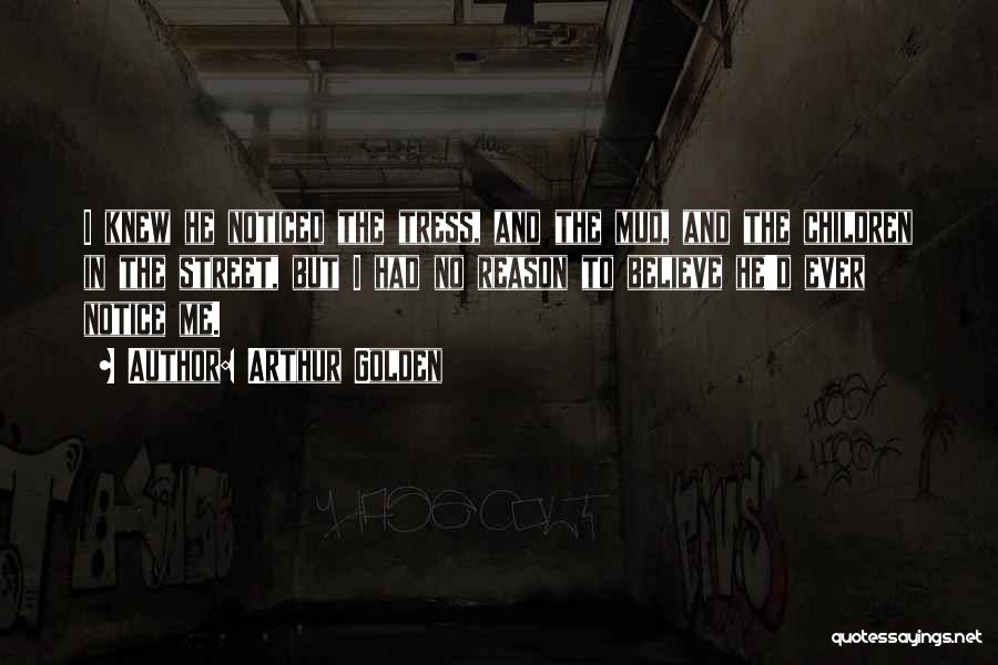Arthur Golden Quotes: I Knew He Noticed The Tress, And The Mud, And The Children In The Street, But I Had No Reason