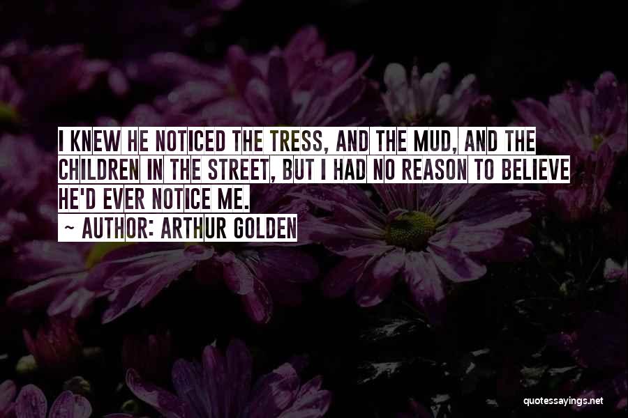 Arthur Golden Quotes: I Knew He Noticed The Tress, And The Mud, And The Children In The Street, But I Had No Reason