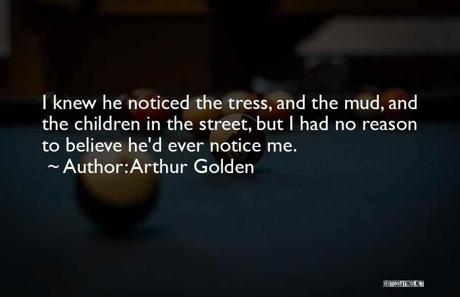 Arthur Golden Quotes: I Knew He Noticed The Tress, And The Mud, And The Children In The Street, But I Had No Reason