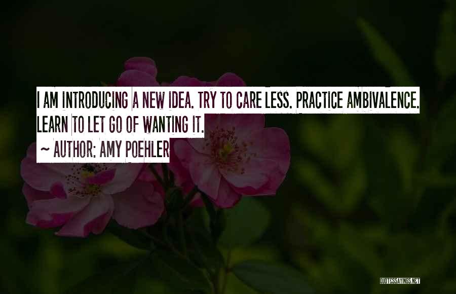 Amy Poehler Quotes: I Am Introducing A New Idea. Try To Care Less. Practice Ambivalence. Learn To Let Go Of Wanting It.