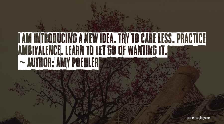 Amy Poehler Quotes: I Am Introducing A New Idea. Try To Care Less. Practice Ambivalence. Learn To Let Go Of Wanting It.