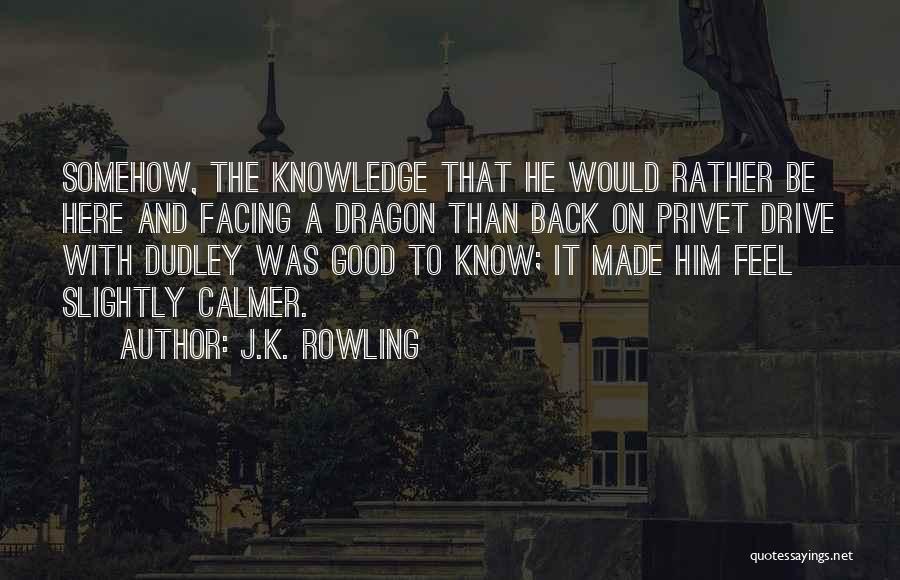 J.K. Rowling Quotes: Somehow, The Knowledge That He Would Rather Be Here And Facing A Dragon Than Back On Privet Drive With Dudley