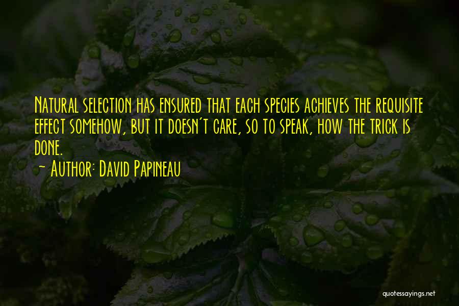 David Papineau Quotes: Natural Selection Has Ensured That Each Species Achieves The Requisite Effect Somehow, But It Doesn't Care, So To Speak, How