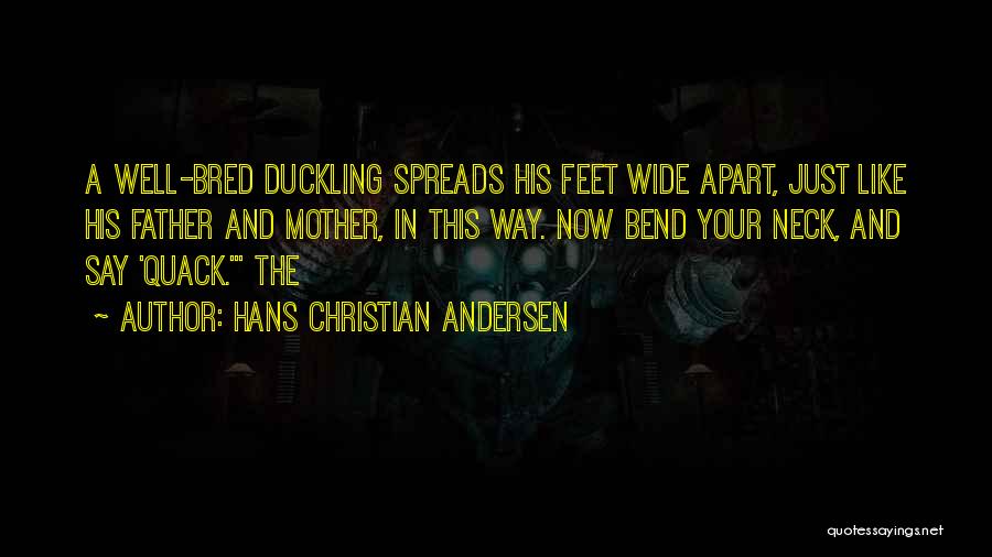 Hans Christian Andersen Quotes: A Well-bred Duckling Spreads His Feet Wide Apart, Just Like His Father And Mother, In This Way. Now Bend Your