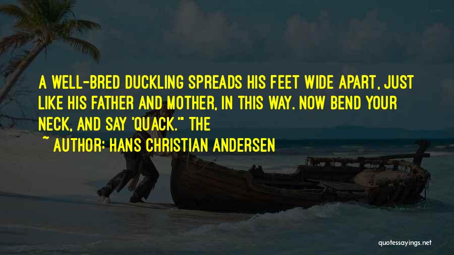 Hans Christian Andersen Quotes: A Well-bred Duckling Spreads His Feet Wide Apart, Just Like His Father And Mother, In This Way. Now Bend Your