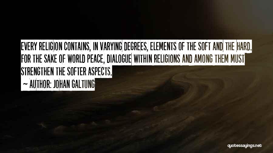 Johan Galtung Quotes: Every Religion Contains, In Varying Degrees, Elements Of The Soft And The Hard. For The Sake Of World Peace, Dialogue