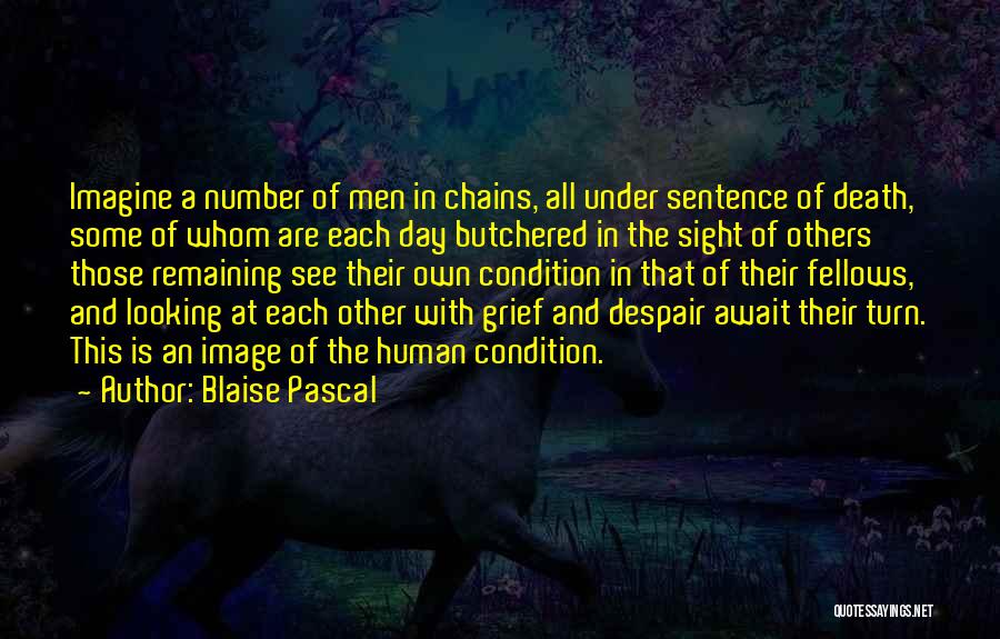 Blaise Pascal Quotes: Imagine A Number Of Men In Chains, All Under Sentence Of Death, Some Of Whom Are Each Day Butchered In