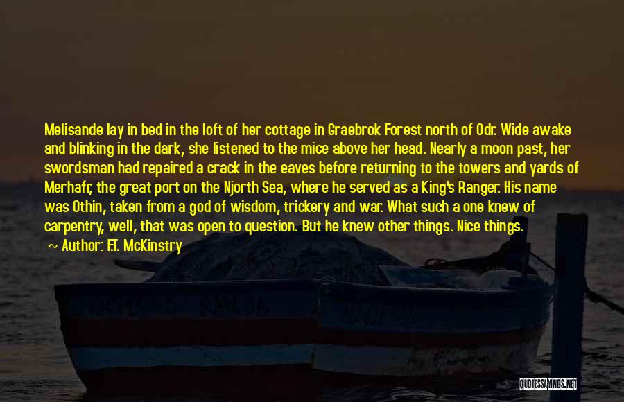F.T. McKinstry Quotes: Melisande Lay In Bed In The Loft Of Her Cottage In Graebrok Forest North Of Odr. Wide Awake And Blinking