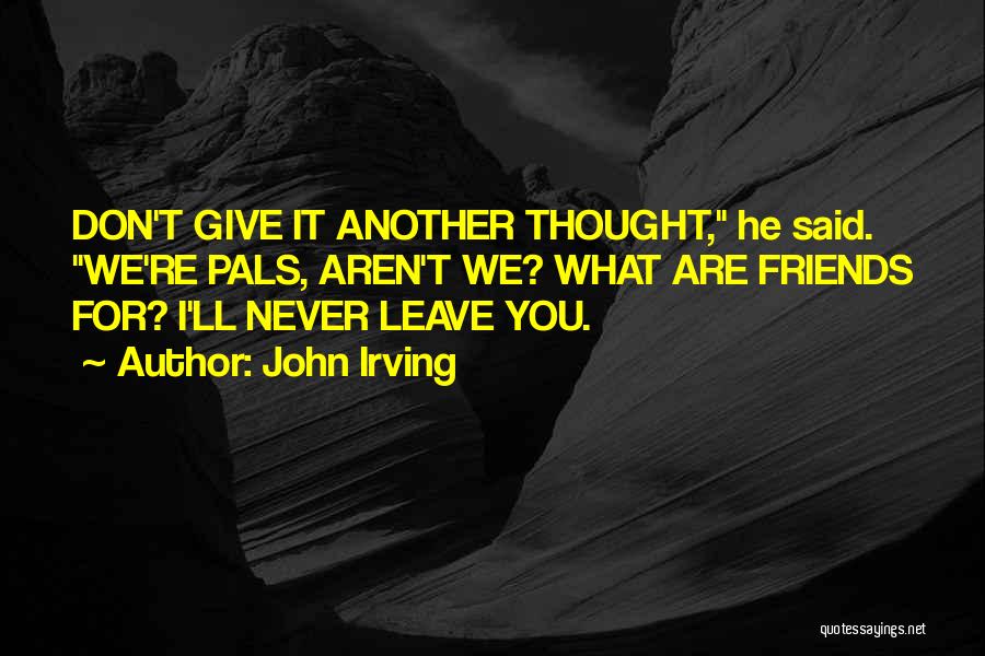 John Irving Quotes: Don't Give It Another Thought, He Said. We're Pals, Aren't We? What Are Friends For? I'll Never Leave You.