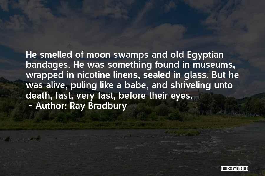 Ray Bradbury Quotes: He Smelled Of Moon Swamps And Old Egyptian Bandages. He Was Something Found In Museums, Wrapped In Nicotine Linens, Sealed