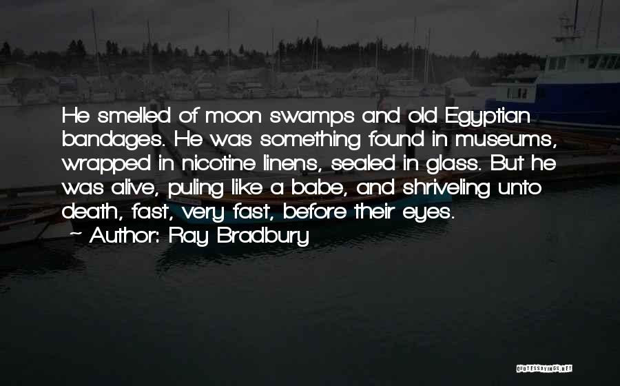 Ray Bradbury Quotes: He Smelled Of Moon Swamps And Old Egyptian Bandages. He Was Something Found In Museums, Wrapped In Nicotine Linens, Sealed