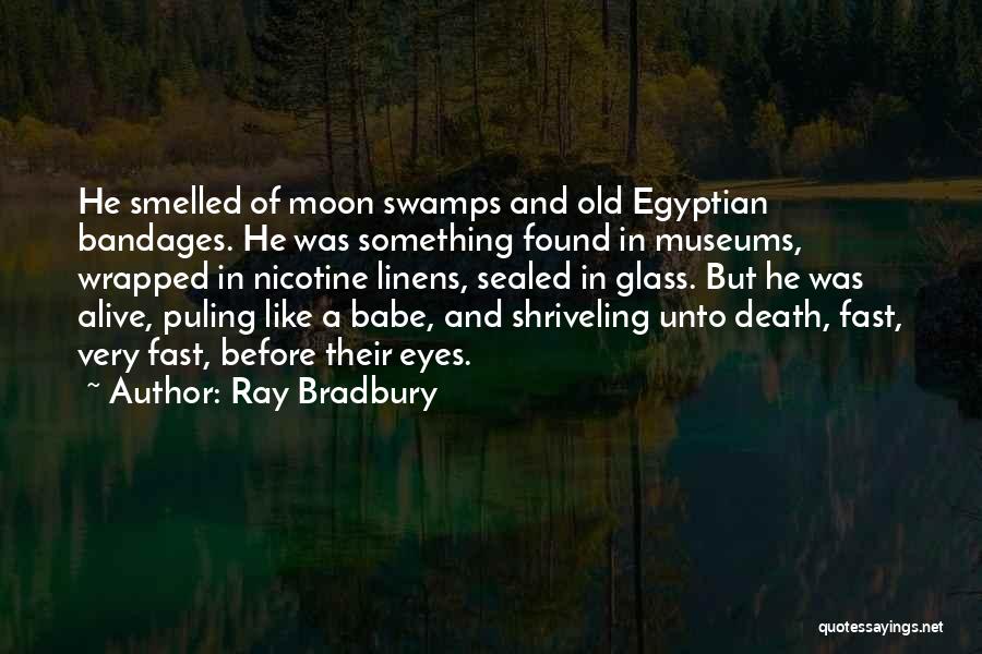 Ray Bradbury Quotes: He Smelled Of Moon Swamps And Old Egyptian Bandages. He Was Something Found In Museums, Wrapped In Nicotine Linens, Sealed