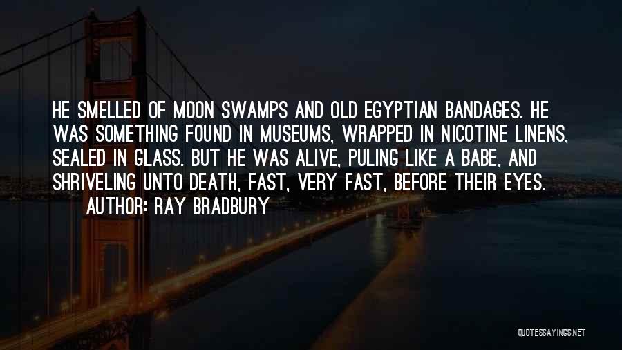 Ray Bradbury Quotes: He Smelled Of Moon Swamps And Old Egyptian Bandages. He Was Something Found In Museums, Wrapped In Nicotine Linens, Sealed