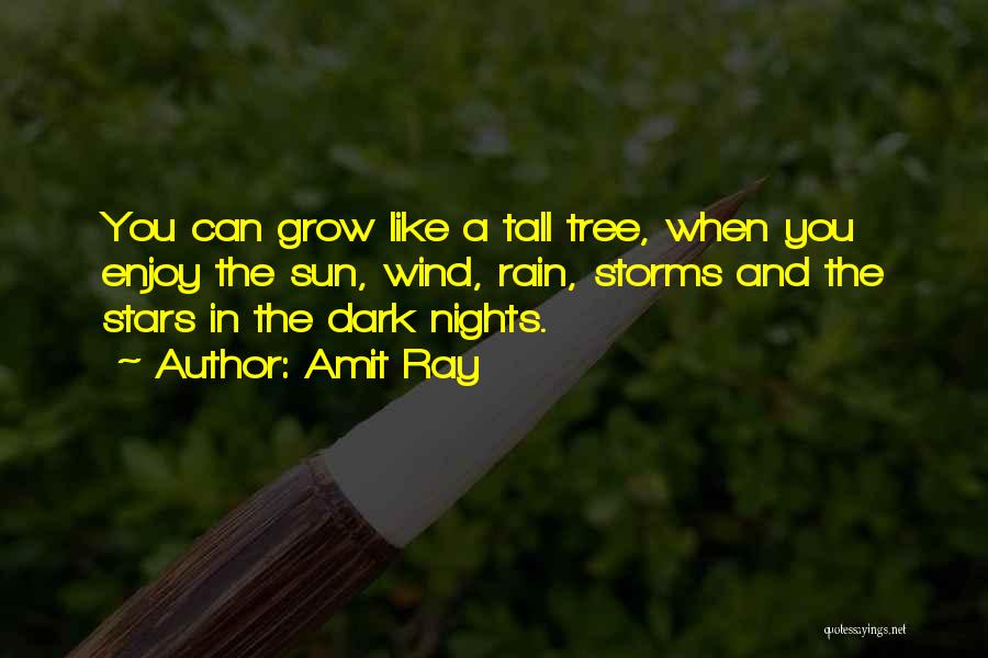 Amit Ray Quotes: You Can Grow Like A Tall Tree, When You Enjoy The Sun, Wind, Rain, Storms And The Stars In The