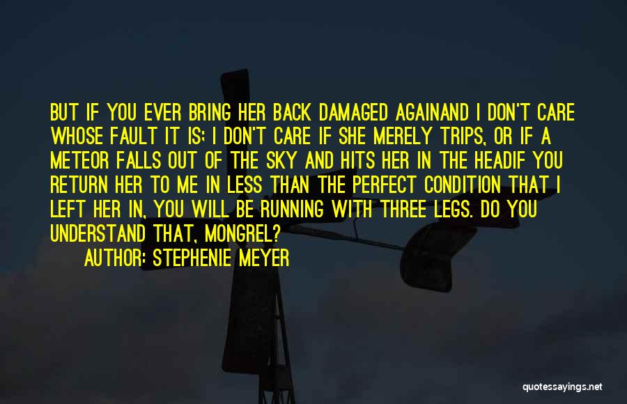 Stephenie Meyer Quotes: But If You Ever Bring Her Back Damaged Againand I Don't Care Whose Fault It Is; I Don't Care If