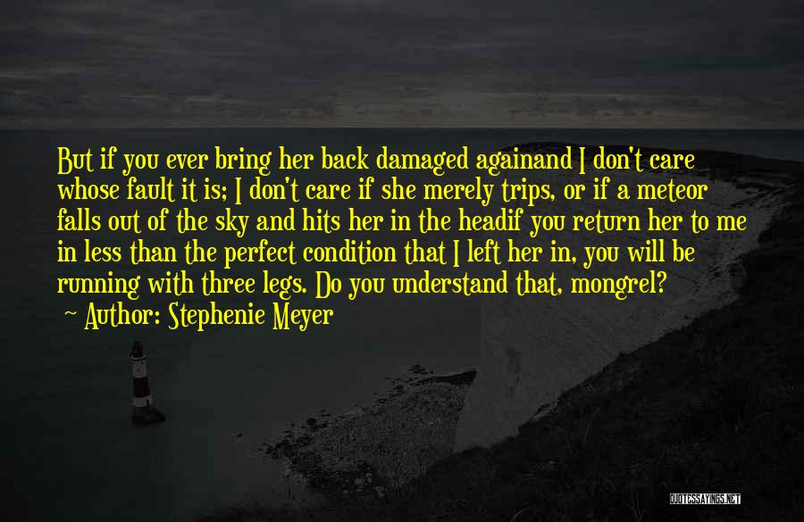 Stephenie Meyer Quotes: But If You Ever Bring Her Back Damaged Againand I Don't Care Whose Fault It Is; I Don't Care If