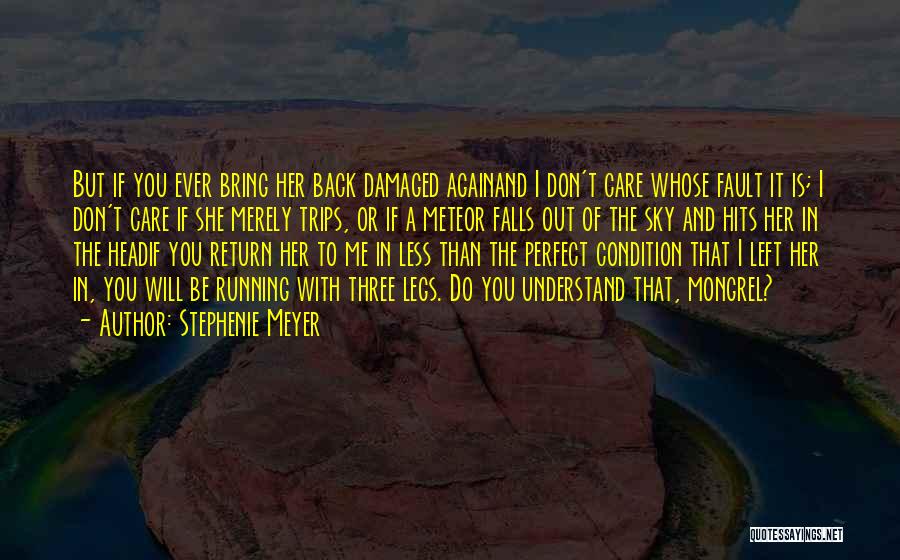 Stephenie Meyer Quotes: But If You Ever Bring Her Back Damaged Againand I Don't Care Whose Fault It Is; I Don't Care If