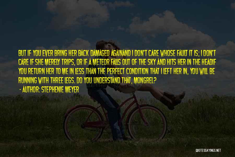 Stephenie Meyer Quotes: But If You Ever Bring Her Back Damaged Againand I Don't Care Whose Fault It Is; I Don't Care If