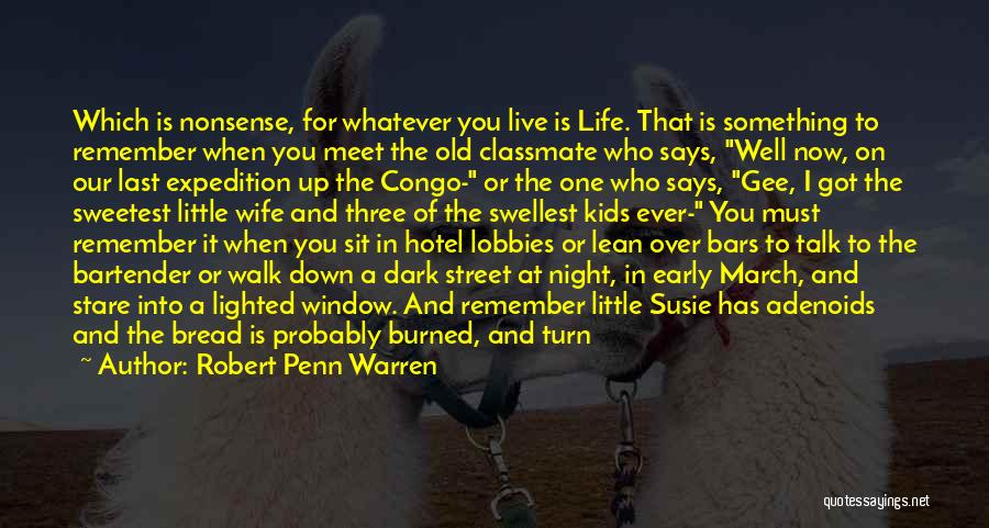 Robert Penn Warren Quotes: Which Is Nonsense, For Whatever You Live Is Life. That Is Something To Remember When You Meet The Old Classmate