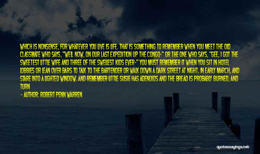 Robert Penn Warren Quotes: Which Is Nonsense, For Whatever You Live Is Life. That Is Something To Remember When You Meet The Old Classmate