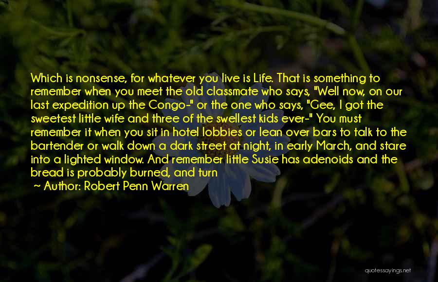 Robert Penn Warren Quotes: Which Is Nonsense, For Whatever You Live Is Life. That Is Something To Remember When You Meet The Old Classmate