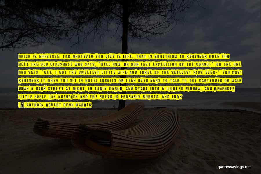 Robert Penn Warren Quotes: Which Is Nonsense, For Whatever You Live Is Life. That Is Something To Remember When You Meet The Old Classmate