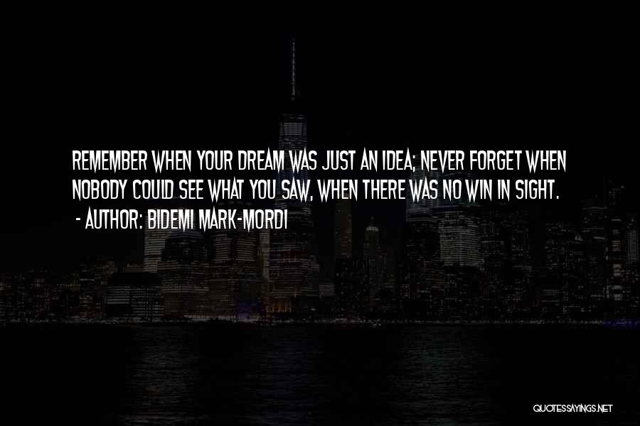 Bidemi Mark-Mordi Quotes: Remember When Your Dream Was Just An Idea; Never Forget When Nobody Could See What You Saw, When There Was