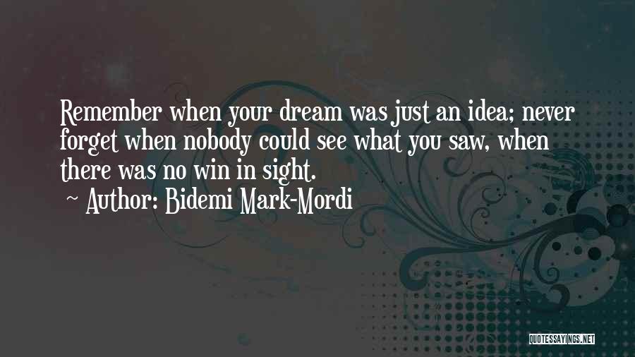 Bidemi Mark-Mordi Quotes: Remember When Your Dream Was Just An Idea; Never Forget When Nobody Could See What You Saw, When There Was