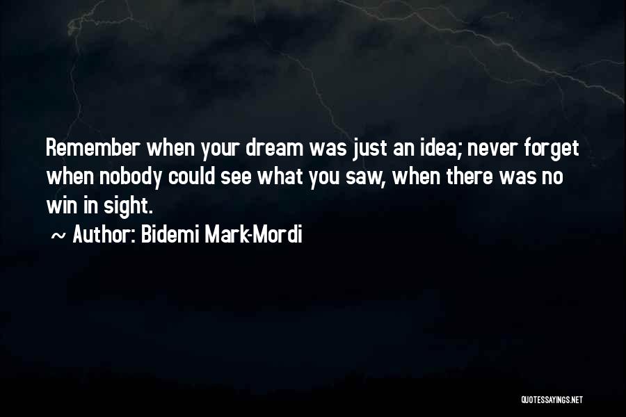 Bidemi Mark-Mordi Quotes: Remember When Your Dream Was Just An Idea; Never Forget When Nobody Could See What You Saw, When There Was