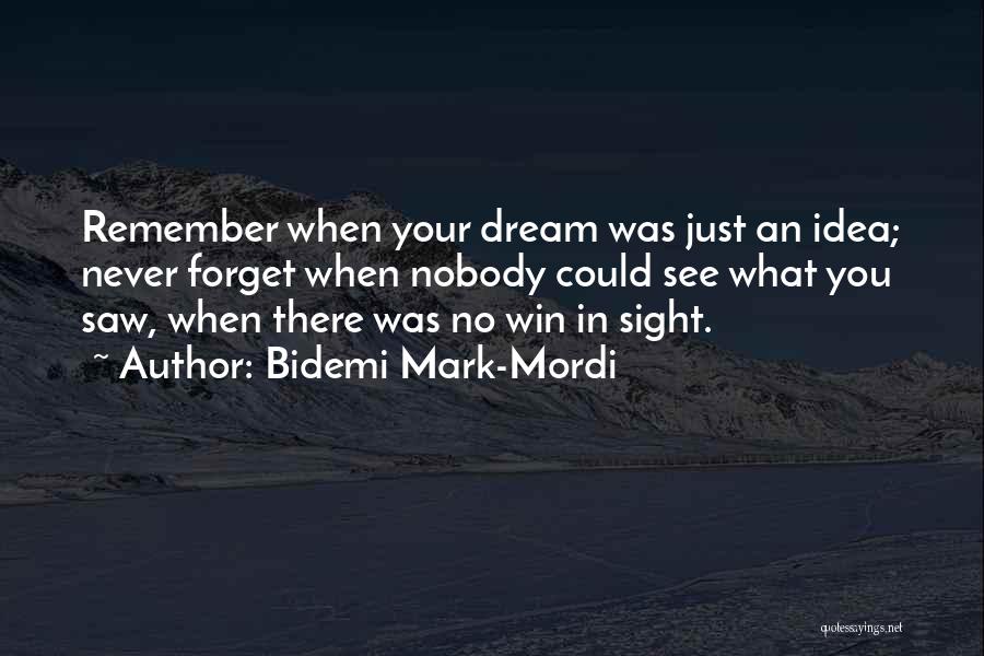 Bidemi Mark-Mordi Quotes: Remember When Your Dream Was Just An Idea; Never Forget When Nobody Could See What You Saw, When There Was