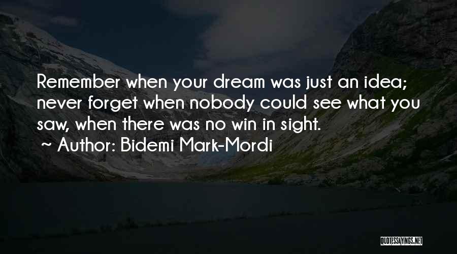 Bidemi Mark-Mordi Quotes: Remember When Your Dream Was Just An Idea; Never Forget When Nobody Could See What You Saw, When There Was