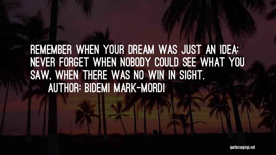 Bidemi Mark-Mordi Quotes: Remember When Your Dream Was Just An Idea; Never Forget When Nobody Could See What You Saw, When There Was