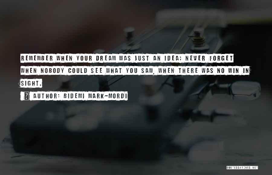 Bidemi Mark-Mordi Quotes: Remember When Your Dream Was Just An Idea; Never Forget When Nobody Could See What You Saw, When There Was