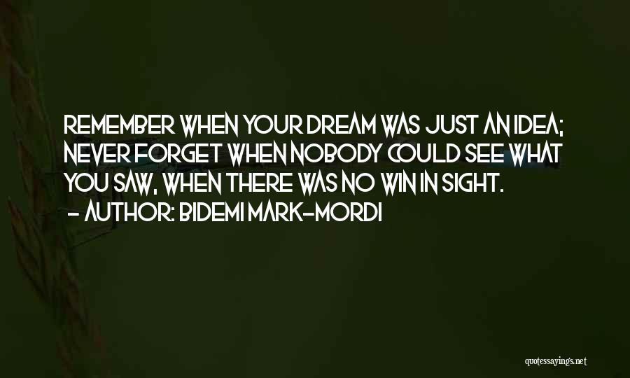 Bidemi Mark-Mordi Quotes: Remember When Your Dream Was Just An Idea; Never Forget When Nobody Could See What You Saw, When There Was