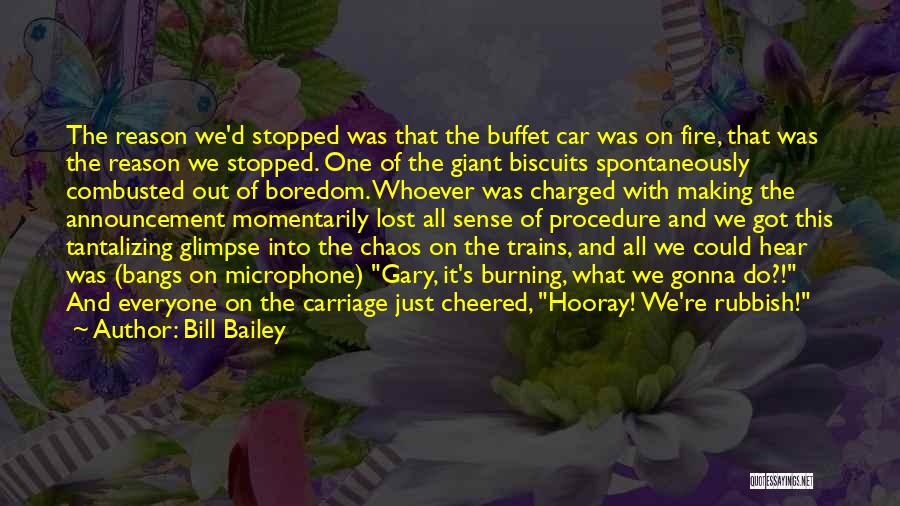 Bill Bailey Quotes: The Reason We'd Stopped Was That The Buffet Car Was On Fire, That Was The Reason We Stopped. One Of