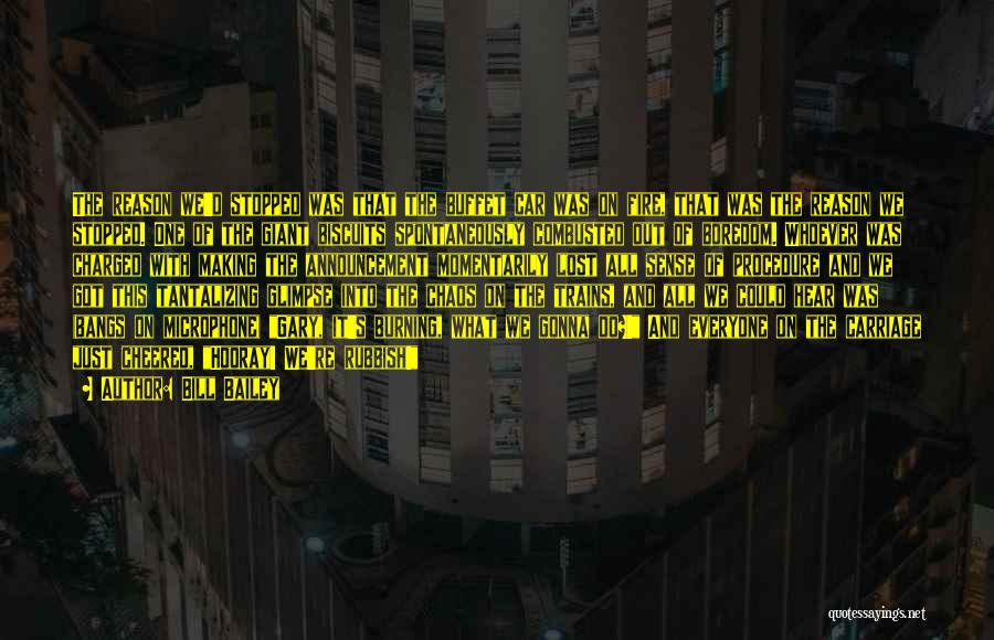 Bill Bailey Quotes: The Reason We'd Stopped Was That The Buffet Car Was On Fire, That Was The Reason We Stopped. One Of