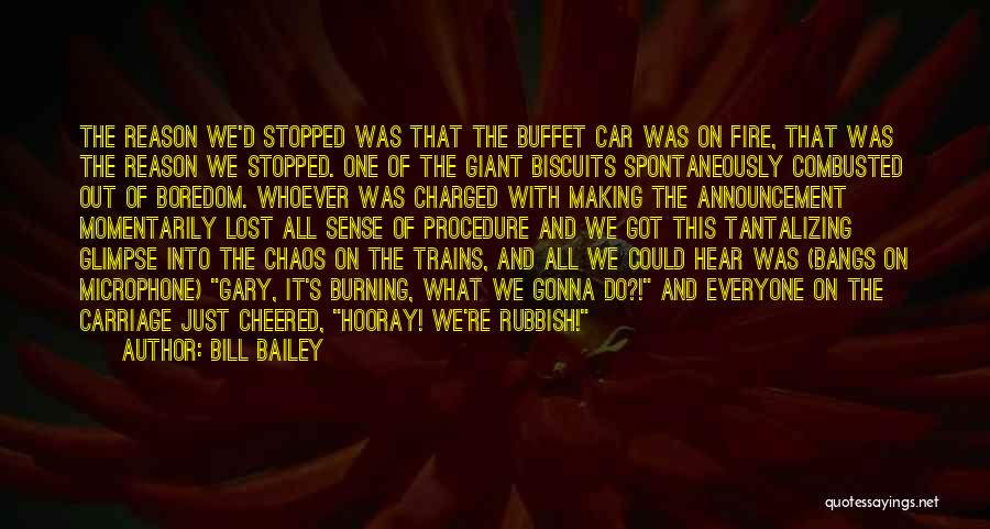 Bill Bailey Quotes: The Reason We'd Stopped Was That The Buffet Car Was On Fire, That Was The Reason We Stopped. One Of