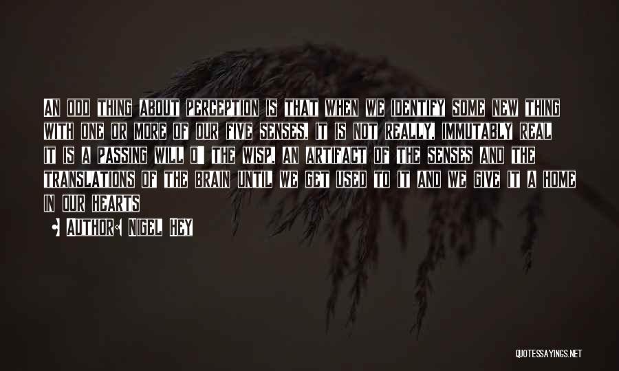 Nigel Hey Quotes: An Odd Thing About Perception Is That When We Identify Some New Thing With One Or More Of Our Five